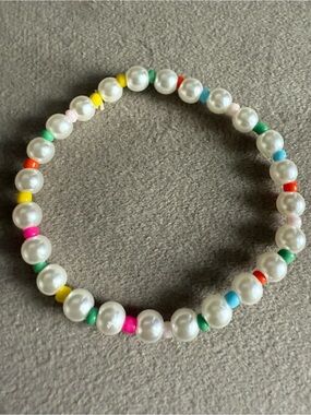 Kids Faux Pearl Stretch Bracelet with Multicolor Beads
